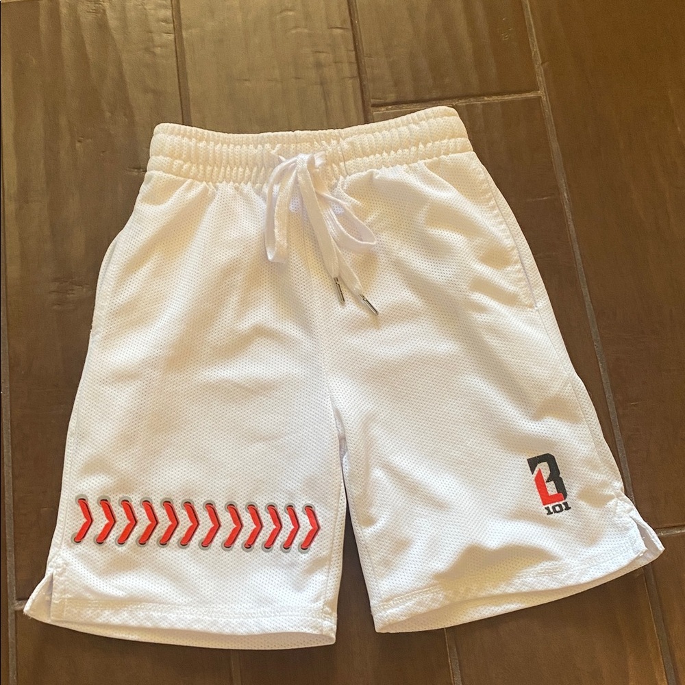 White Kids Bottoms Shorts with Red Accents